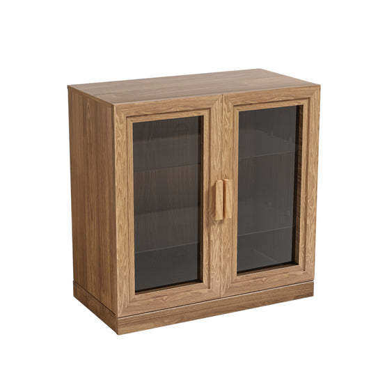 31" Natural And Clear Glass Door Accent Cabinet With Three Shelves-1