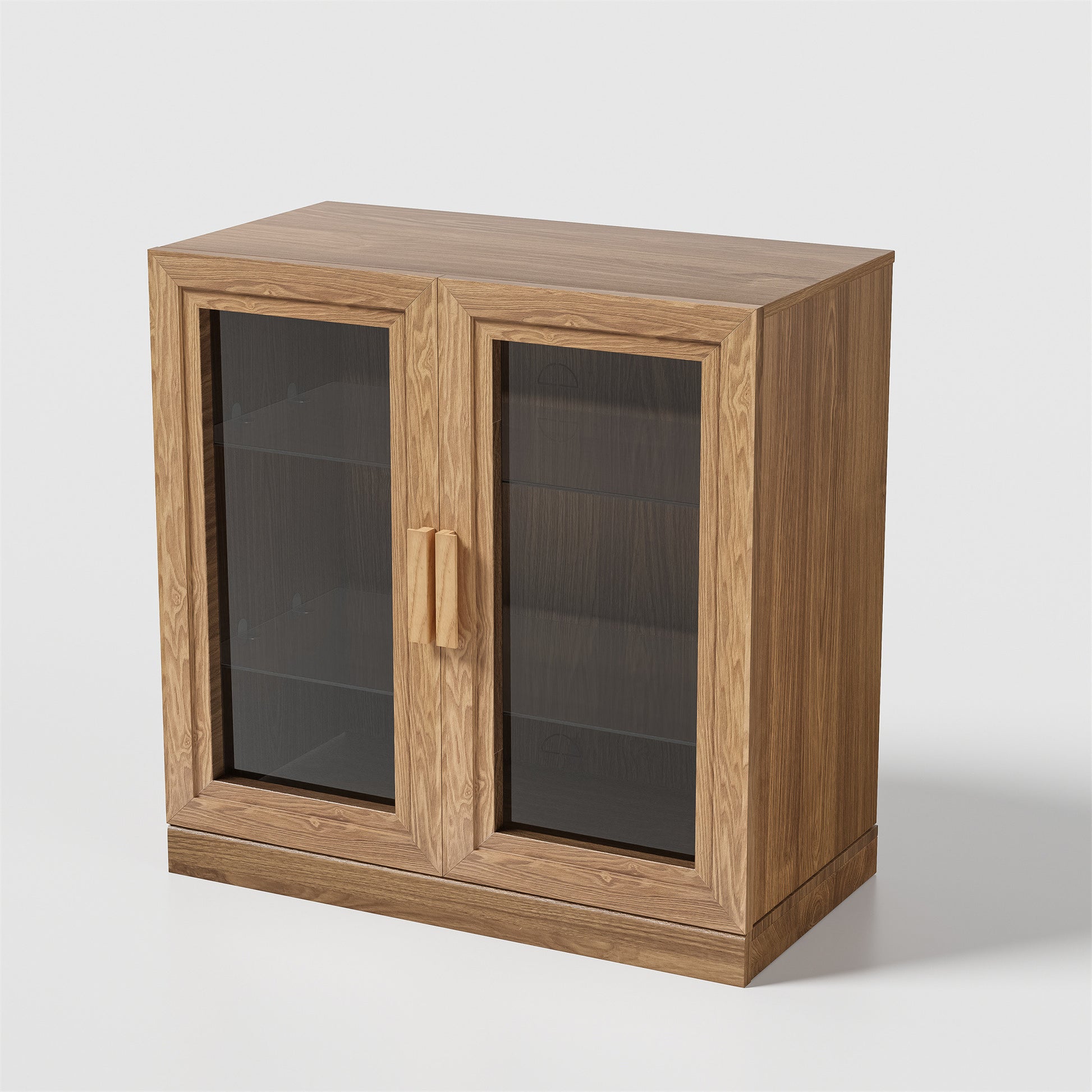 31" Natural And Clear Glass Door Accent Cabinet With Three Shelves-3