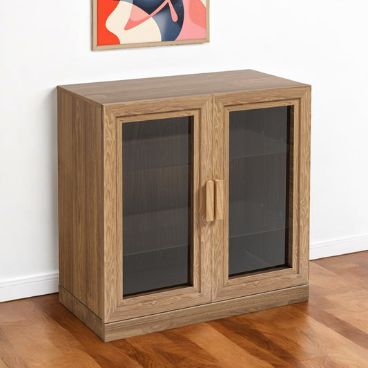 31" Natural And Clear Glass Door Accent Cabinet With Three Shelves-0