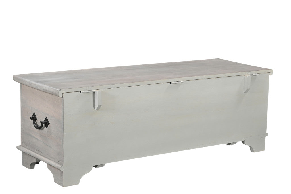 54" Gray Carved Geo Scroll Solid Wood Storage Ottoman-4
