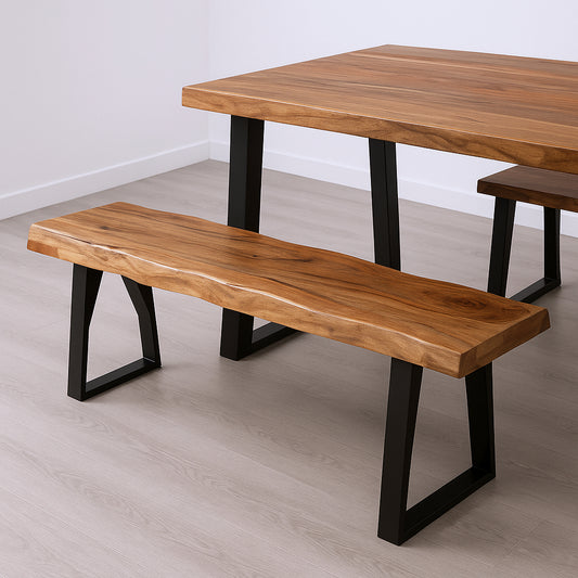 68" Brown and Black Solid Wood And Metal Live Edge Dining Bench-0