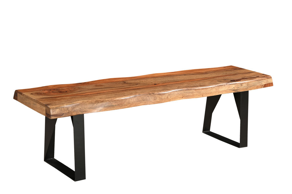 68" Brown and Black Solid Wood And Metal Live Edge Dining Bench-3