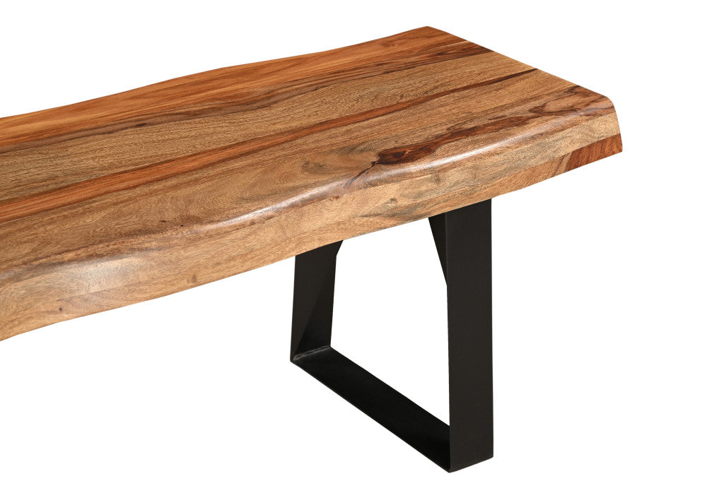 68" Brown and Black Solid Wood And Metal Live Edge Dining Bench-4