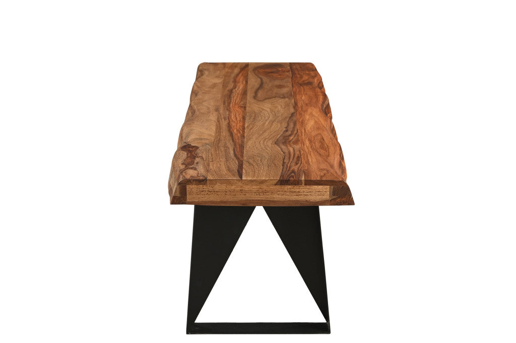 68" Brown and Black Solid Wood And Metal Live Edge Dining Bench-5