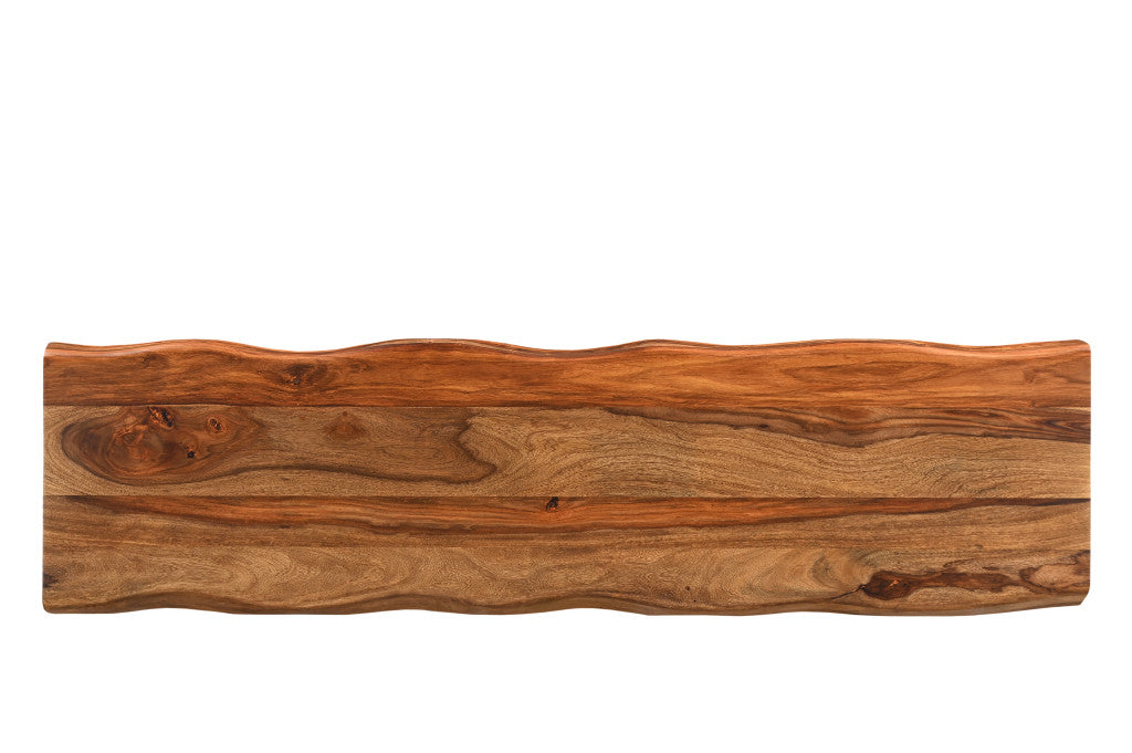 68" Brown and Black Solid Wood And Metal Live Edge Dining Bench-6