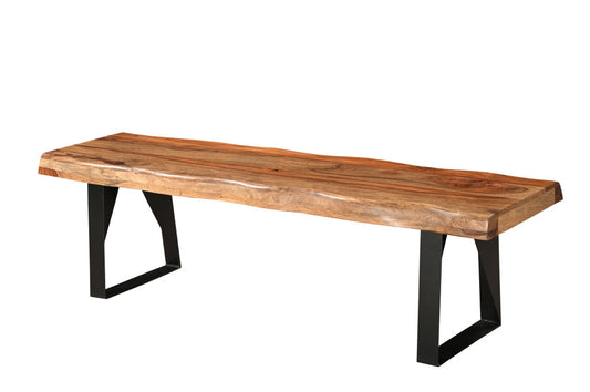 68" Brown and Black Solid Wood And Metal Live Edge Dining Bench-1