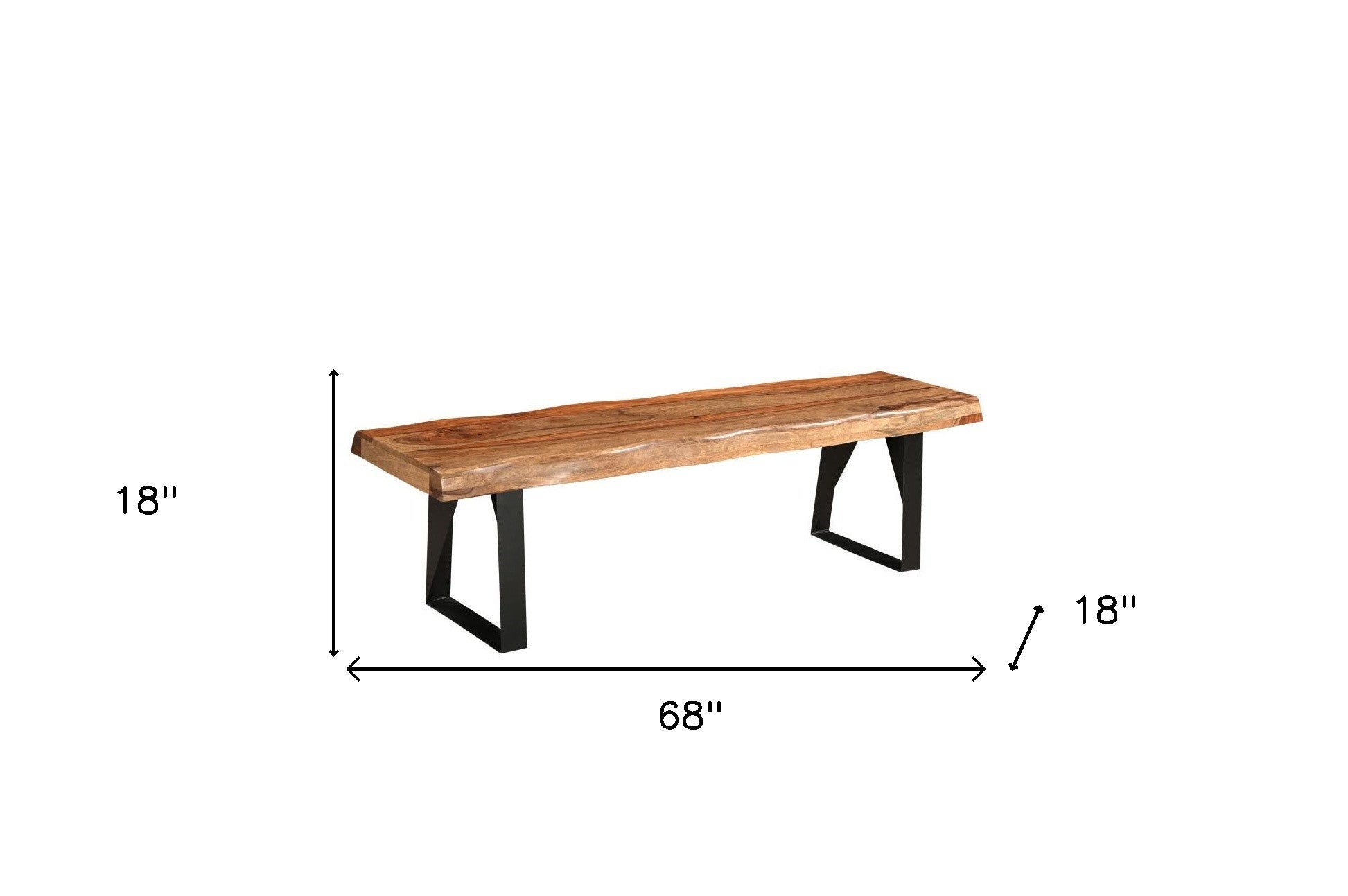 68" Brown and Black Solid Wood And Metal Live Edge Dining Bench-8