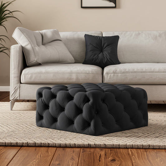 33" Black Velvet Rolling Tufted Cocktail Ottoman-0