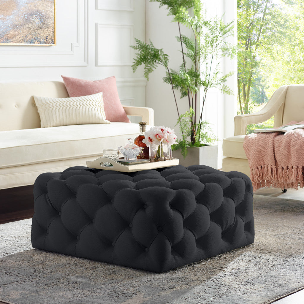 33" Black Velvet Rolling Tufted Cocktail Ottoman-7