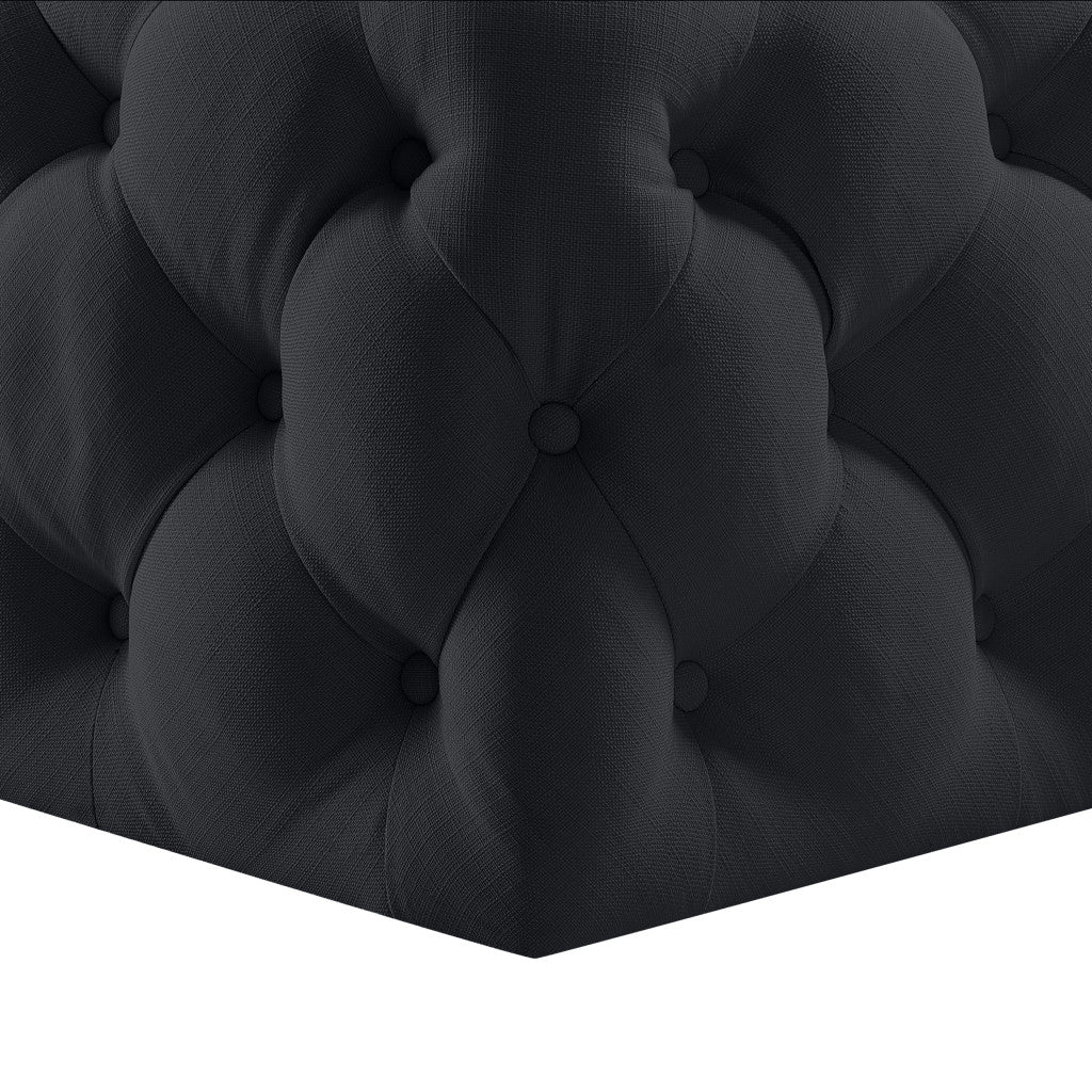 33" Black Velvet Rolling Tufted Cocktail Ottoman-5