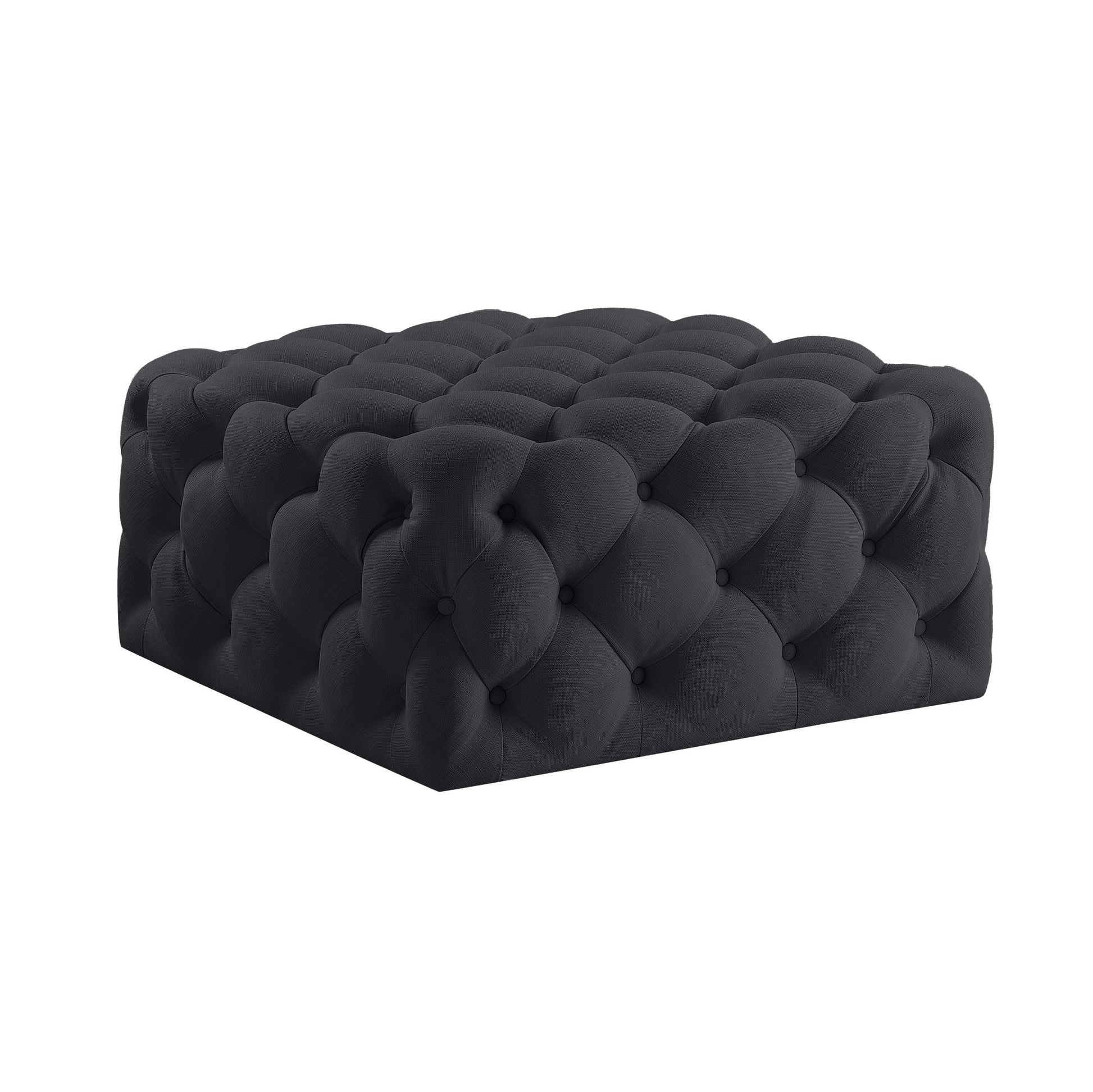 33" Black Velvet Rolling Tufted Cocktail Ottoman-3