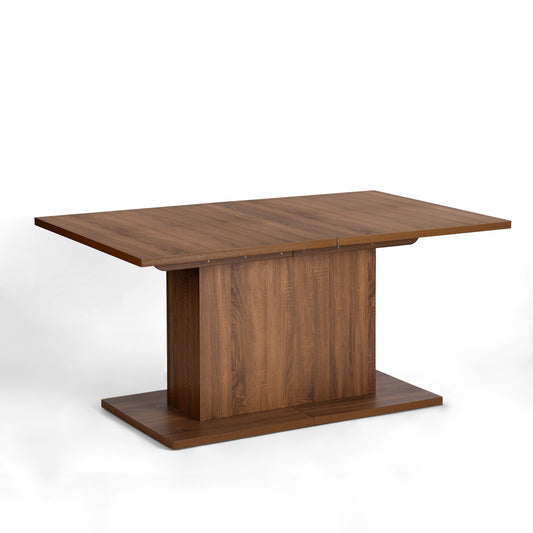 63" Brown Wood Self-Storing Leaf Pedestal Base Extendable Dining Table-1