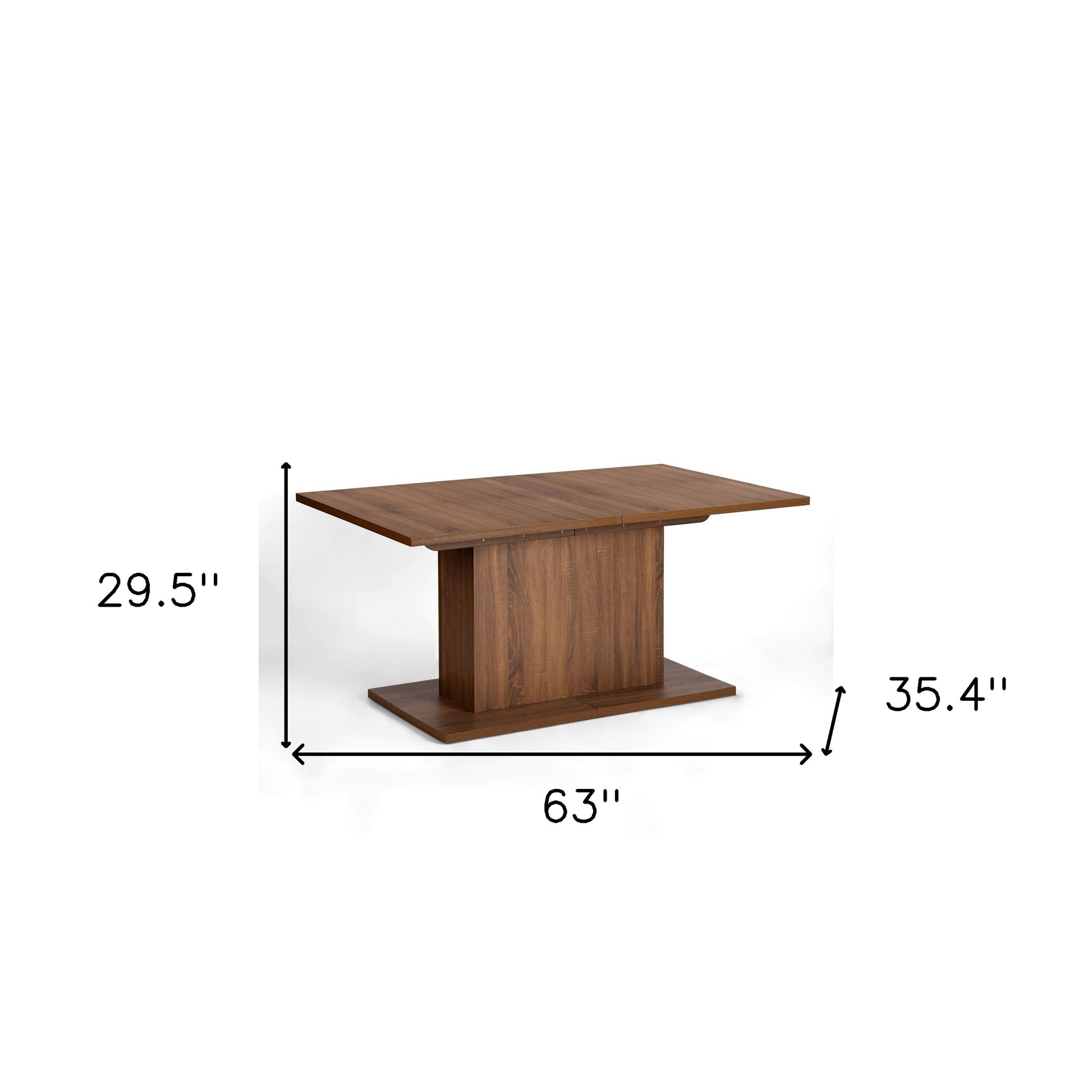 63" Brown Wood Self-Storing Leaf Pedestal Base Extendable Dining Table-6
