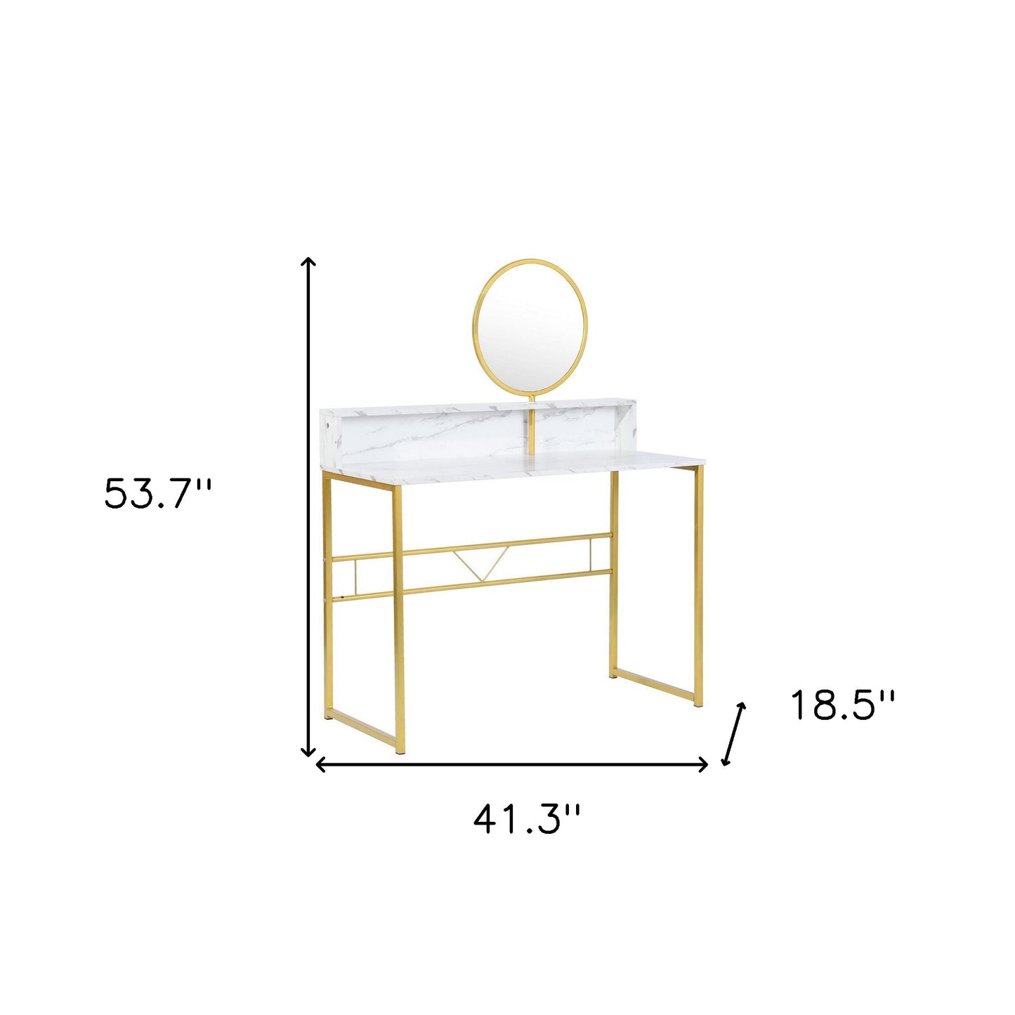 41" White And Gold Faux Marble and Steel Vanity Table with Mirror-8