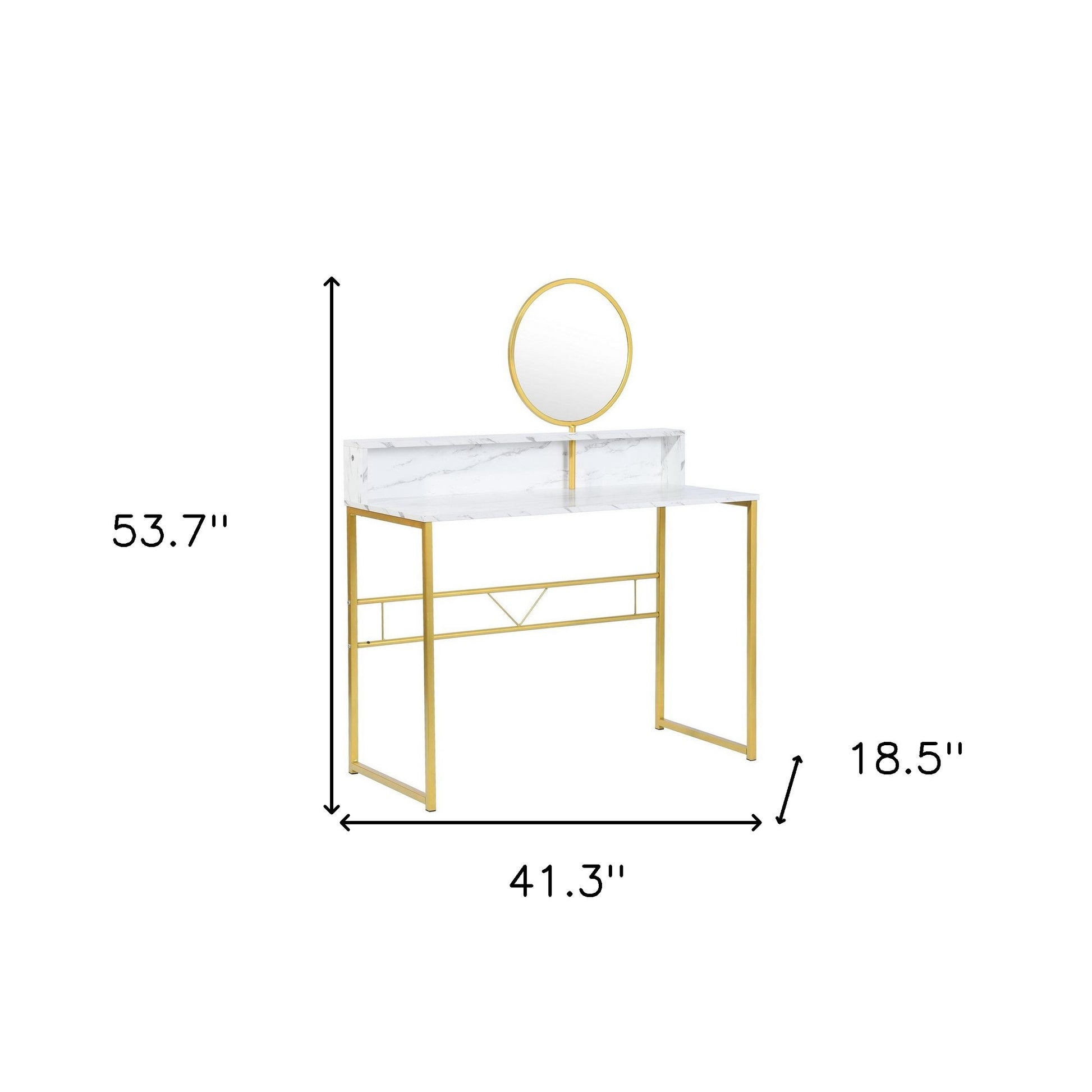41" White And Gold Faux Marble and Steel Vanity Table with Mirror-8