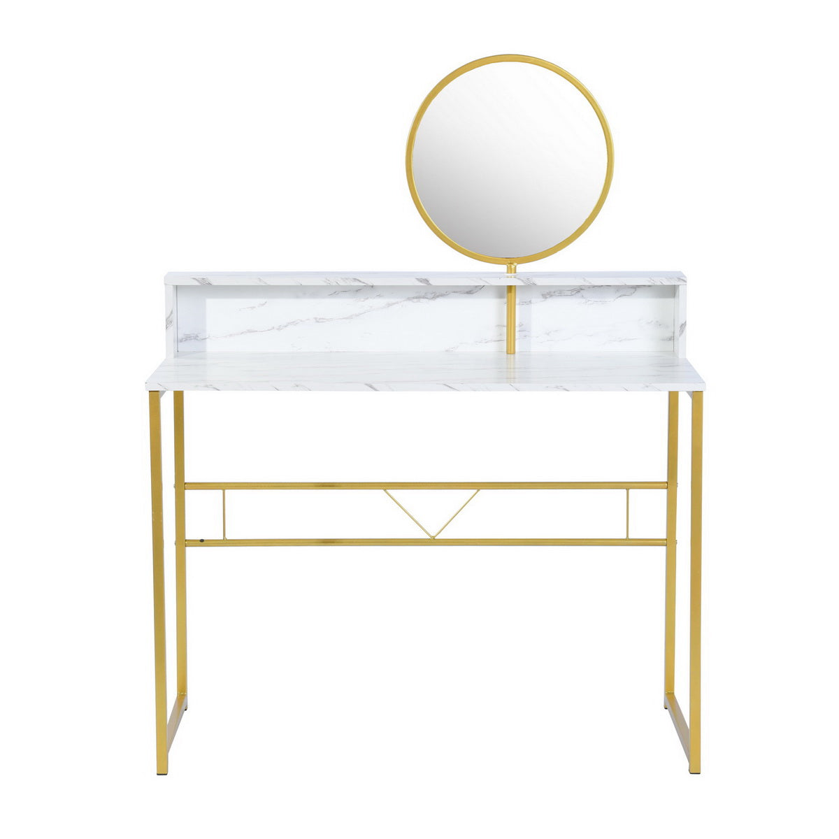 41" White And Gold Faux Marble and Steel Vanity Table with Mirror-2