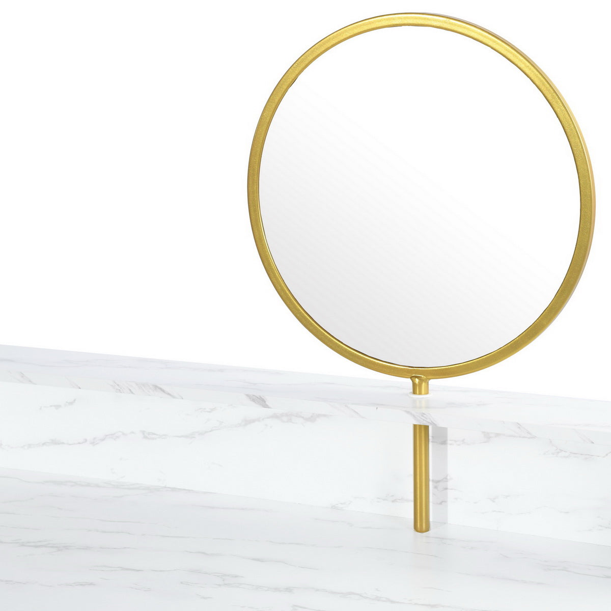 41" White And Gold Faux Marble and Steel Vanity Table with Mirror-6