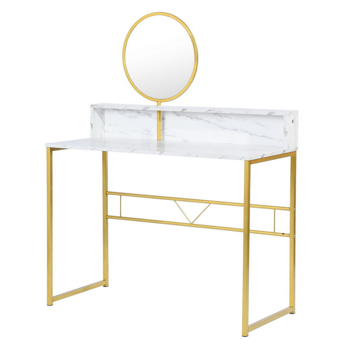 41" White And Gold Faux Marble and Steel Vanity Table with Mirror-4