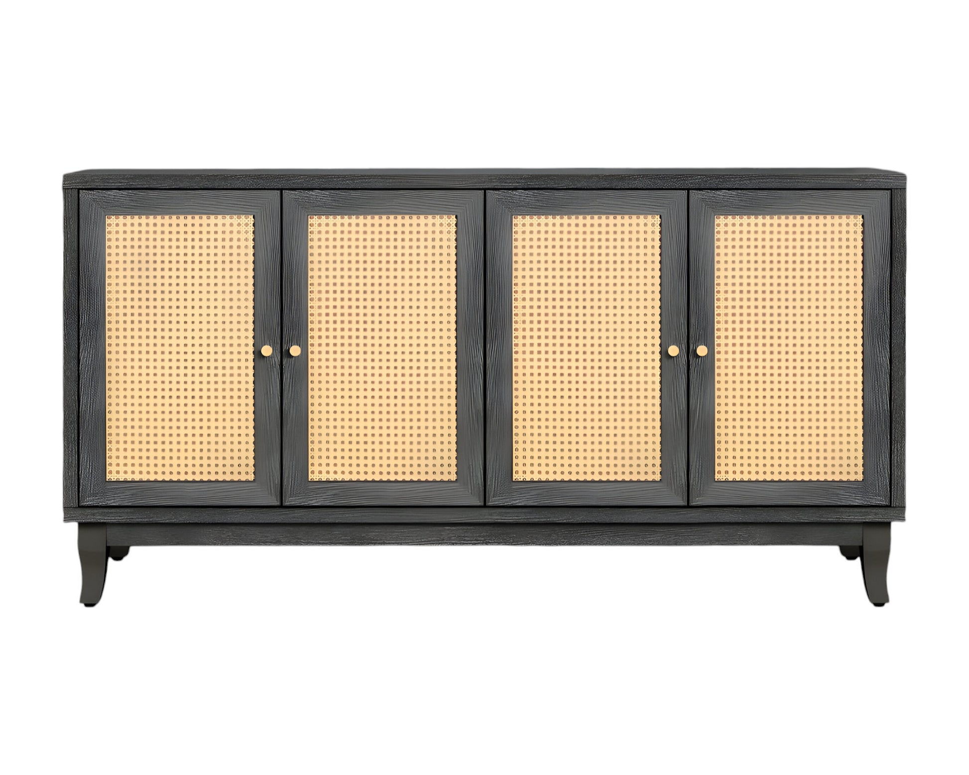 65" Charcoal and Natural Wood and Rattan Sideboard with Four Doors-3