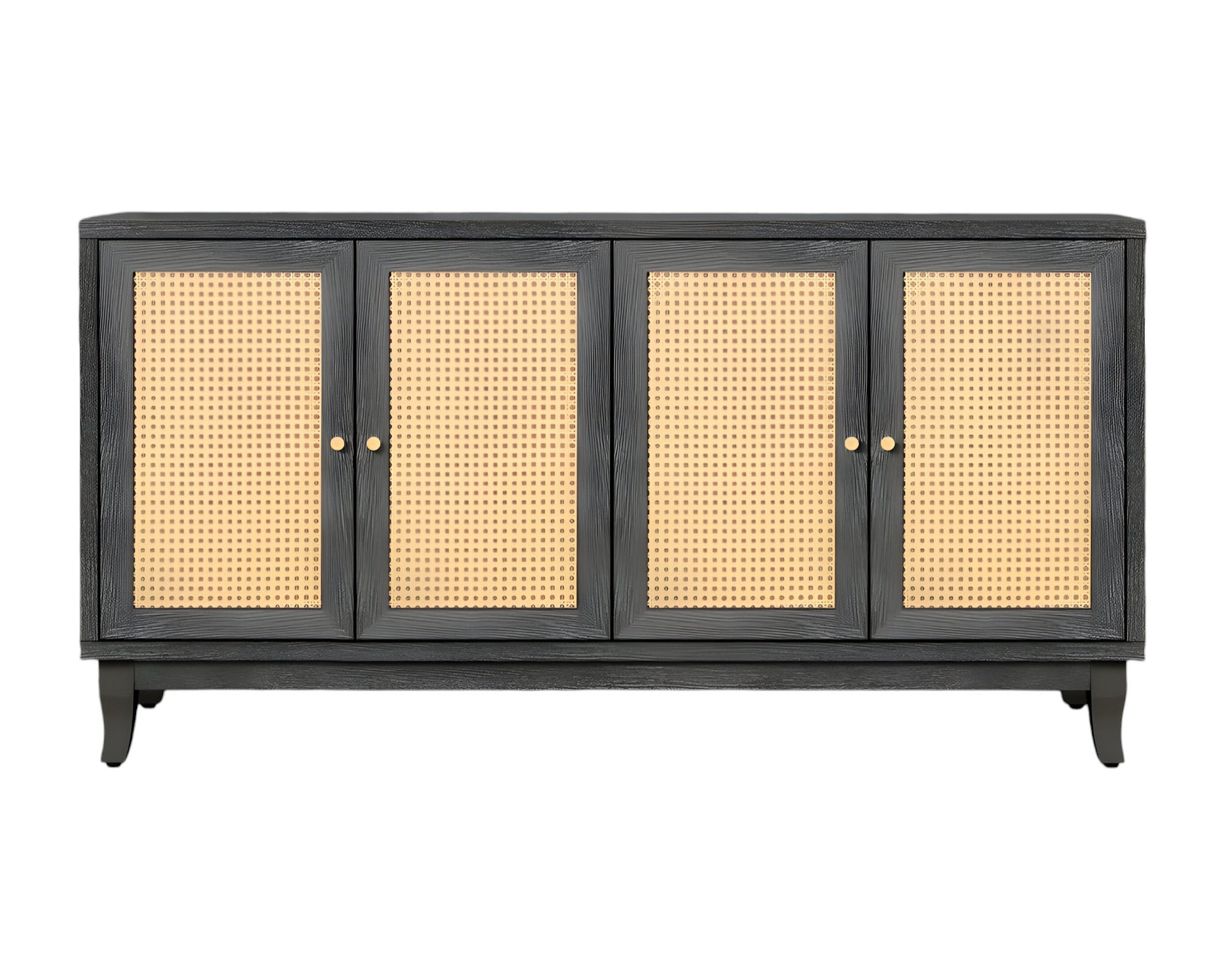 65" Charcoal and Natural Wood and Rattan Sideboard with Four Doors-1