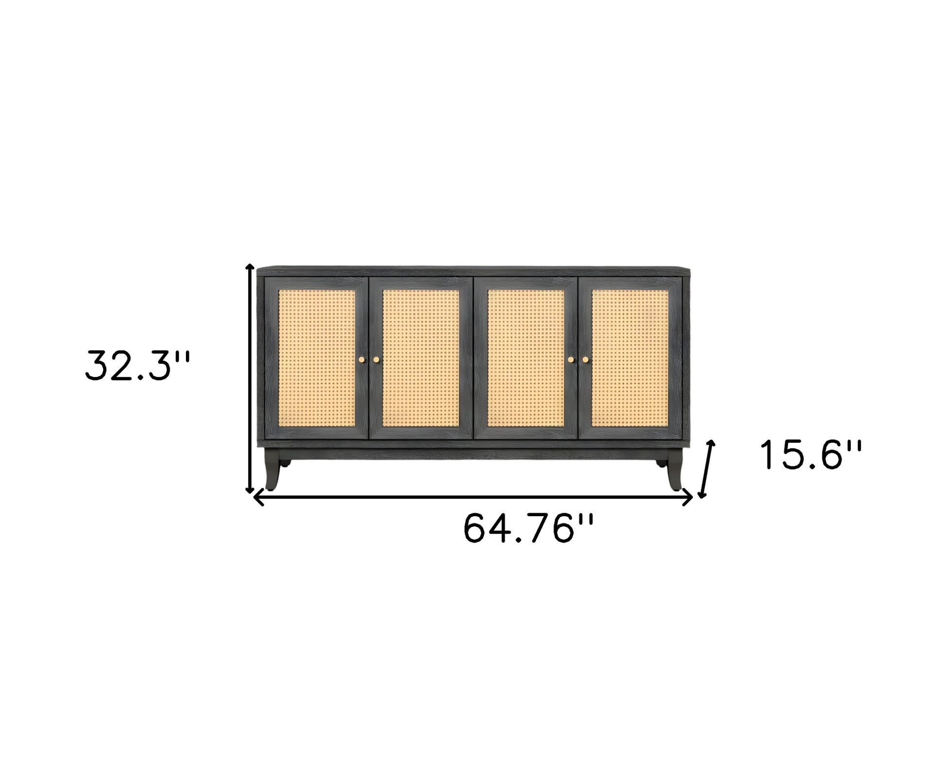65" Charcoal and Natural Wood and Rattan Sideboard with Four Doors-4