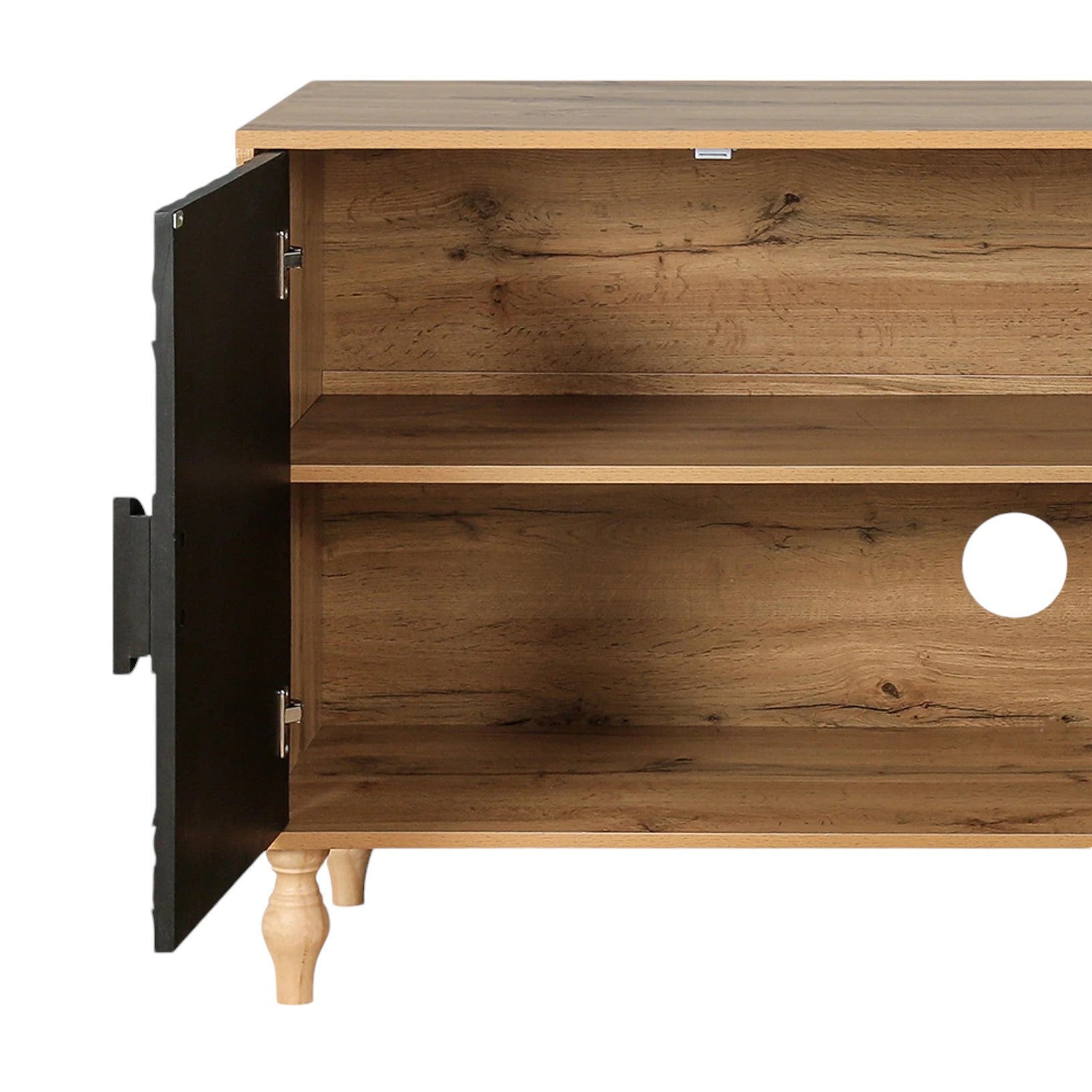 68" Natural and Black Distressed Carved Floral Sideboard with Four Doors-5