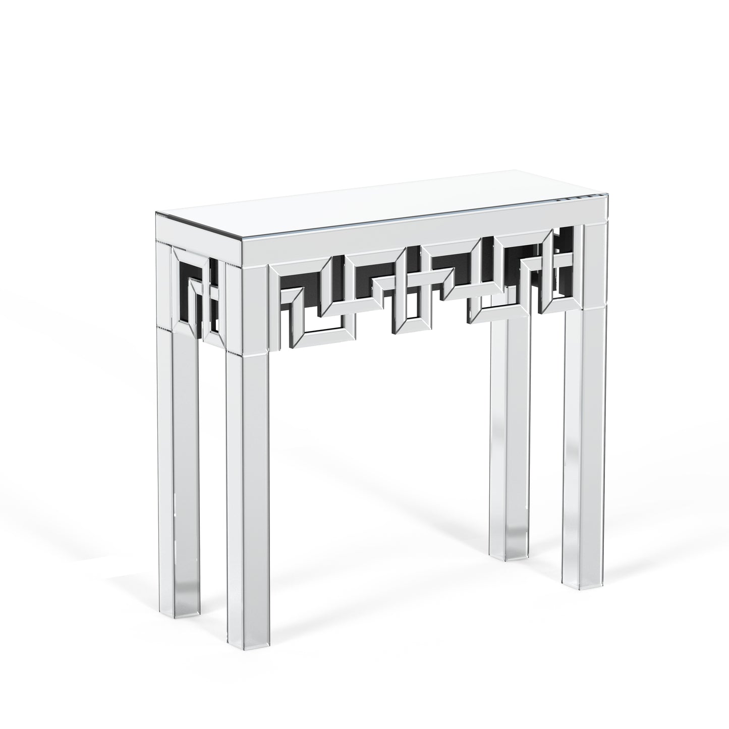 31" Silver Mirrored Glass Geo Pattern Console Table-1