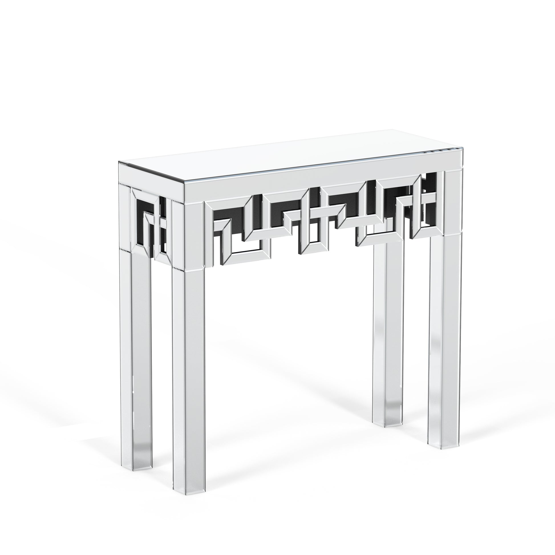 31" Silver Mirrored Glass Geo Pattern Console Table-1