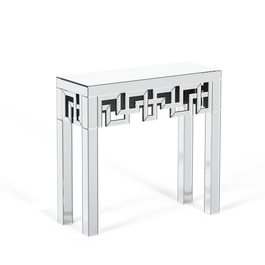 31" Silver Mirrored Glass Geo Pattern Console Table-1