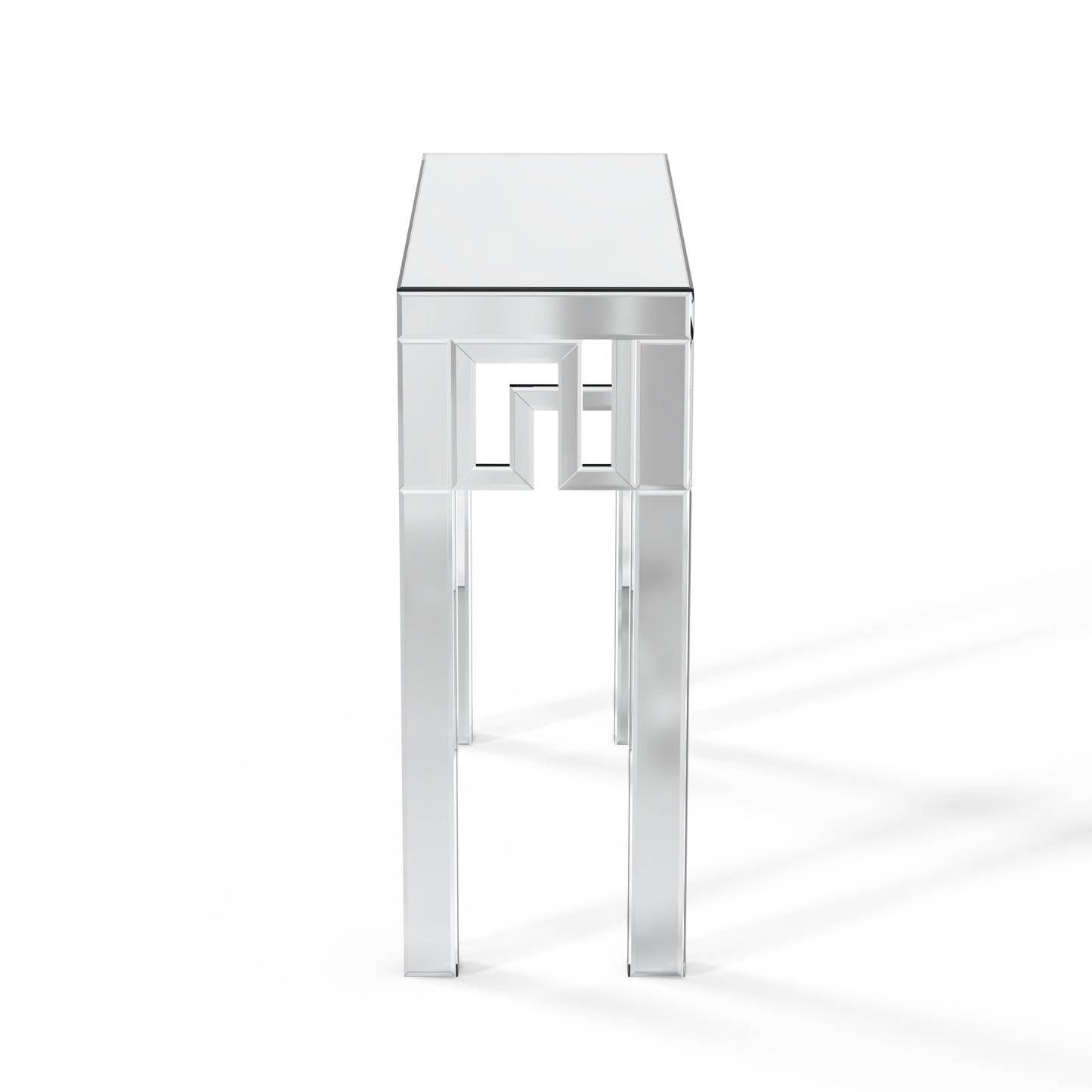 31" Silver Mirrored Glass Geo Pattern Console Table-2