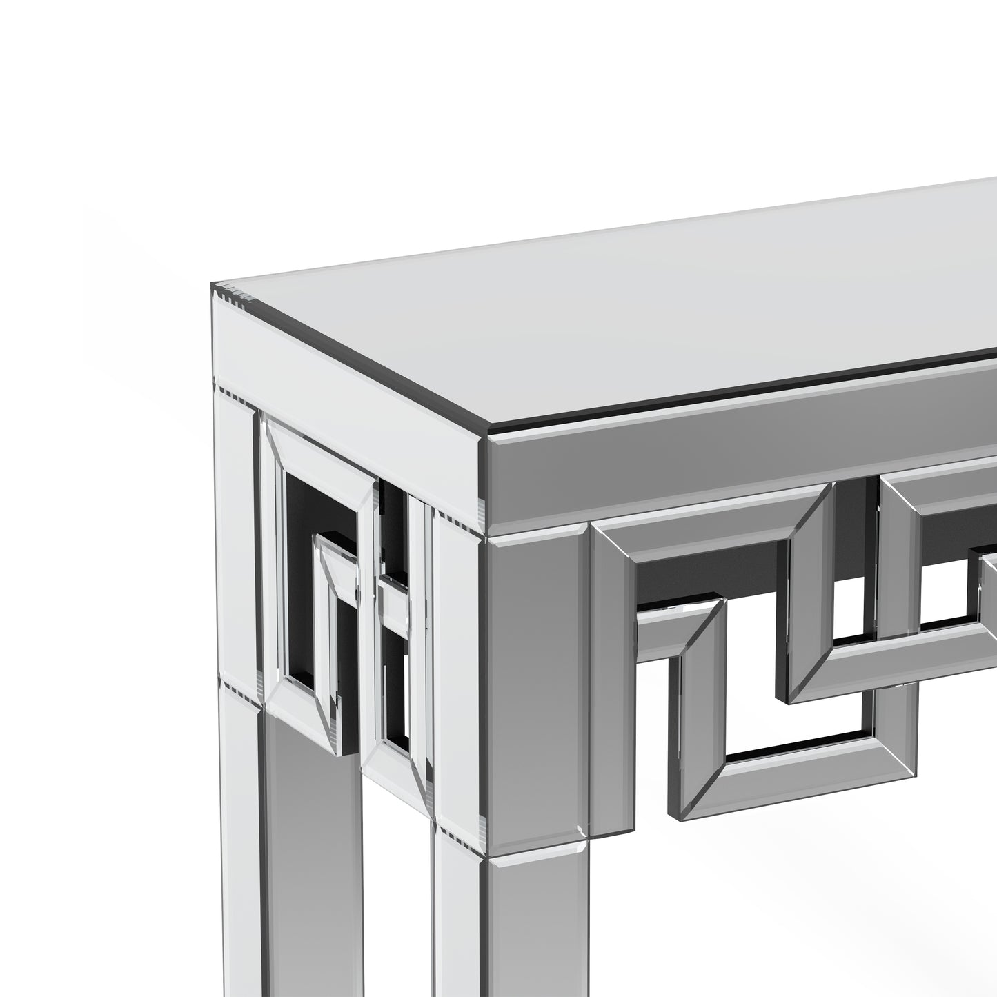 31" Silver Mirrored Glass Geo Pattern Console Table-5