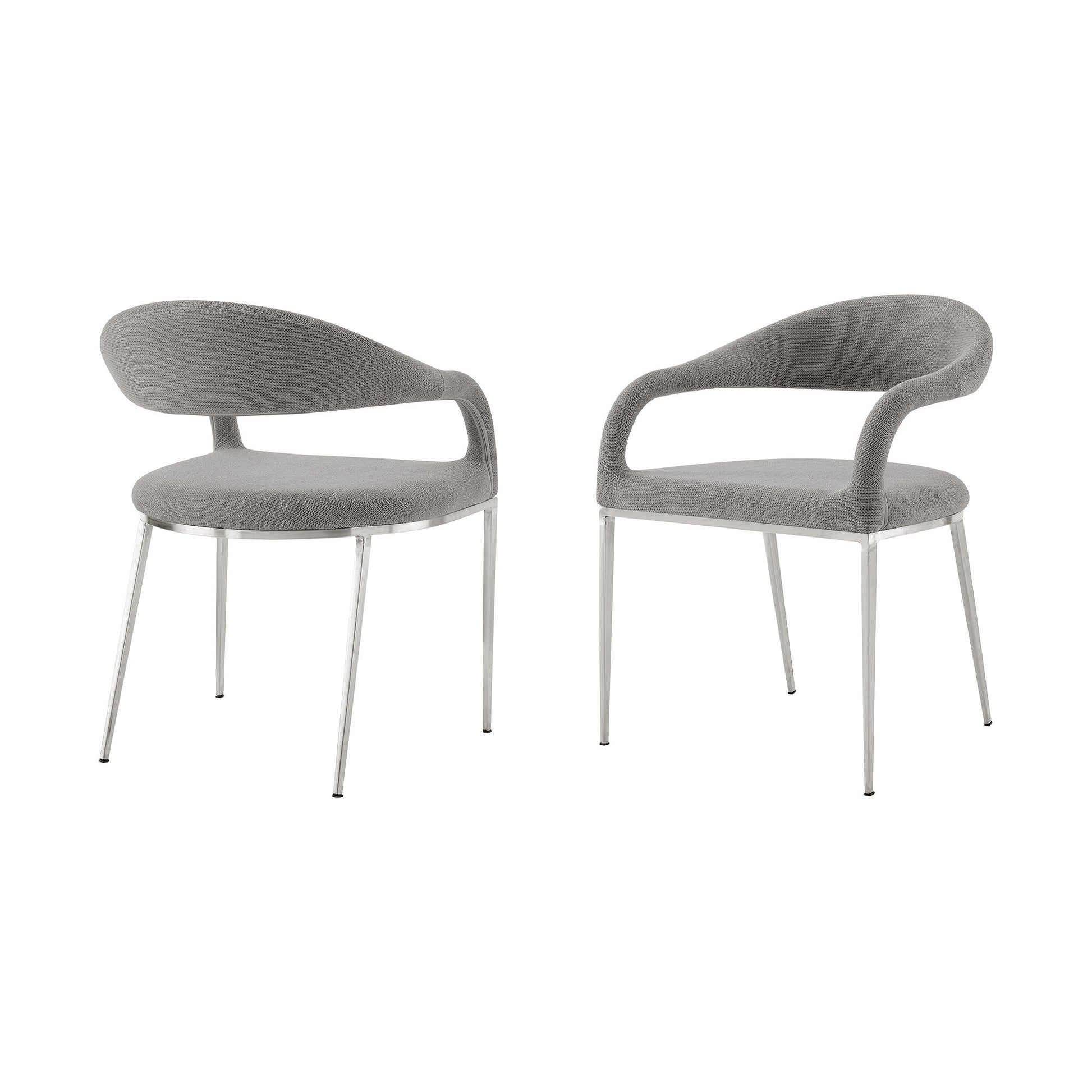 Set of Two Gray And Silver Upholstered Polyester Open Back Dining Arm Chairs-6