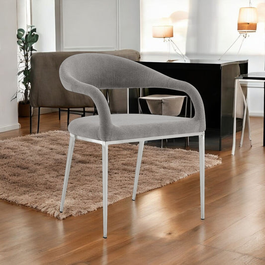 Set of Two Gray And Silver Upholstered Polyester Open Back Dining Arm Chairs-1