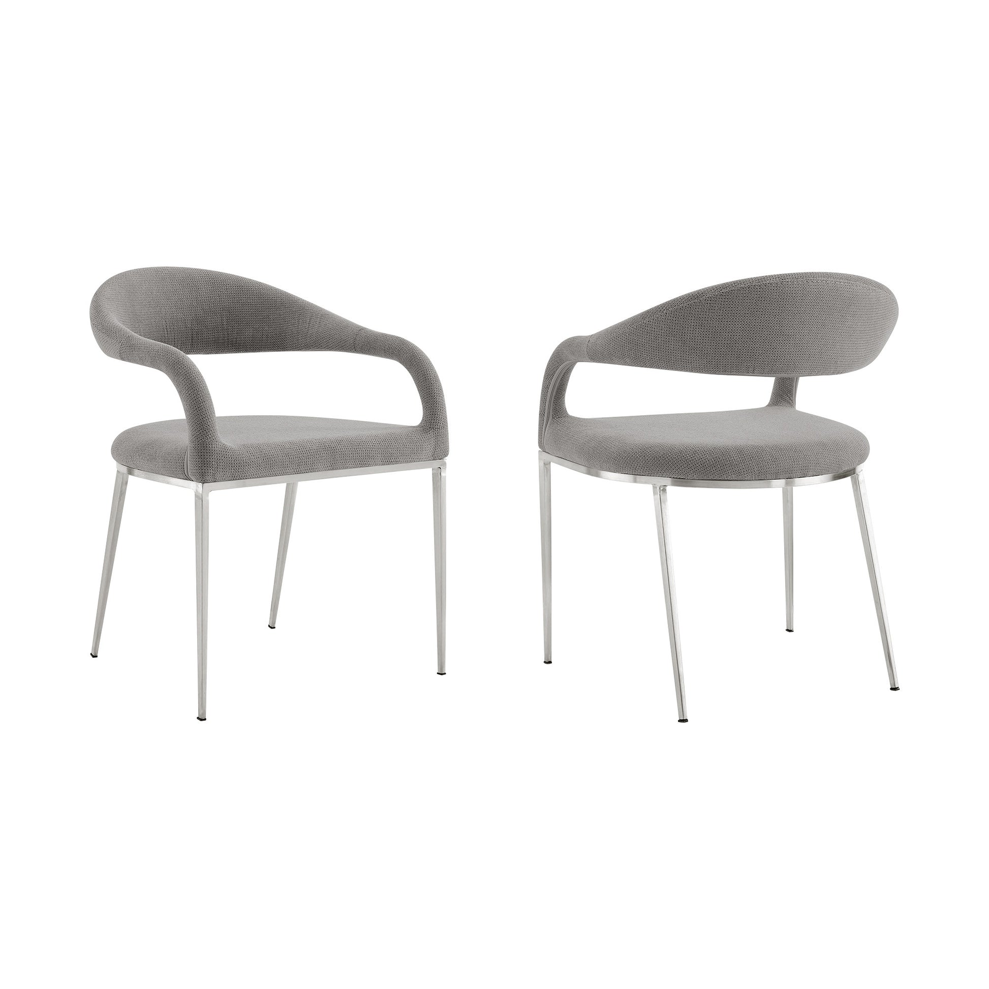 Set of Two Gray And Silver Upholstered Polyester Open Back Dining Arm Chairs-5