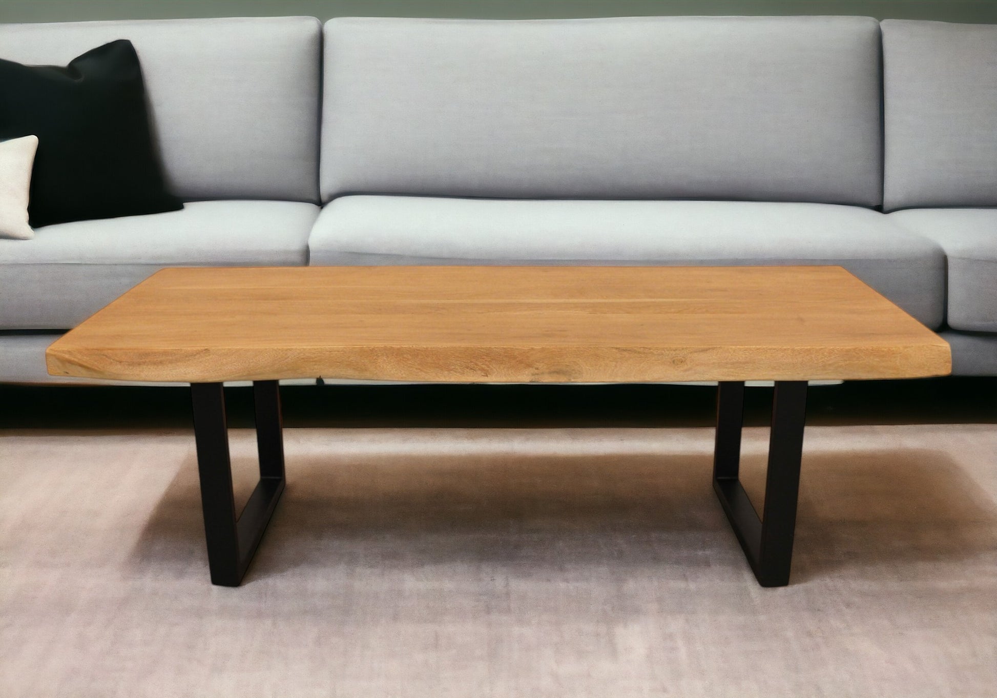 59" Natural And Black Solid Wood And Iron Live Edge Coffee Table-0