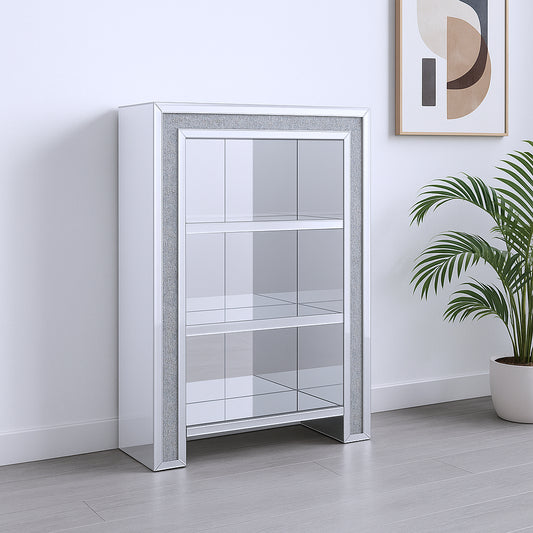 47" Silver And Clear Mirrored Glass And Faux Crystal Bling Accent Cabinet-0