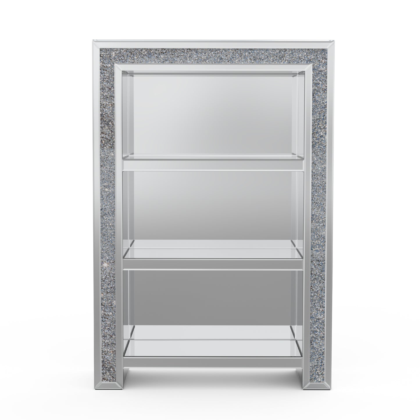 47" Silver And Clear Mirrored Glass And Faux Crystal Bling Accent Cabinet-3