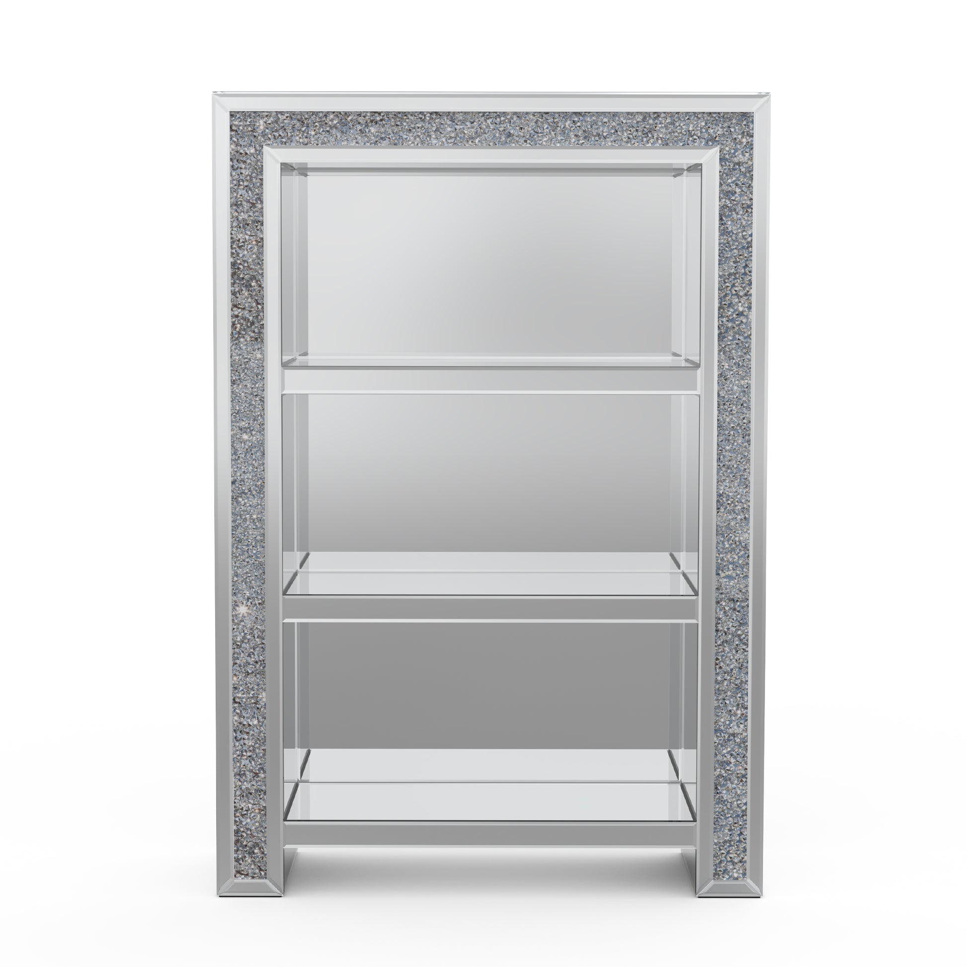 47" Silver And Clear Mirrored Glass And Faux Crystal Bling Accent Cabinet-3