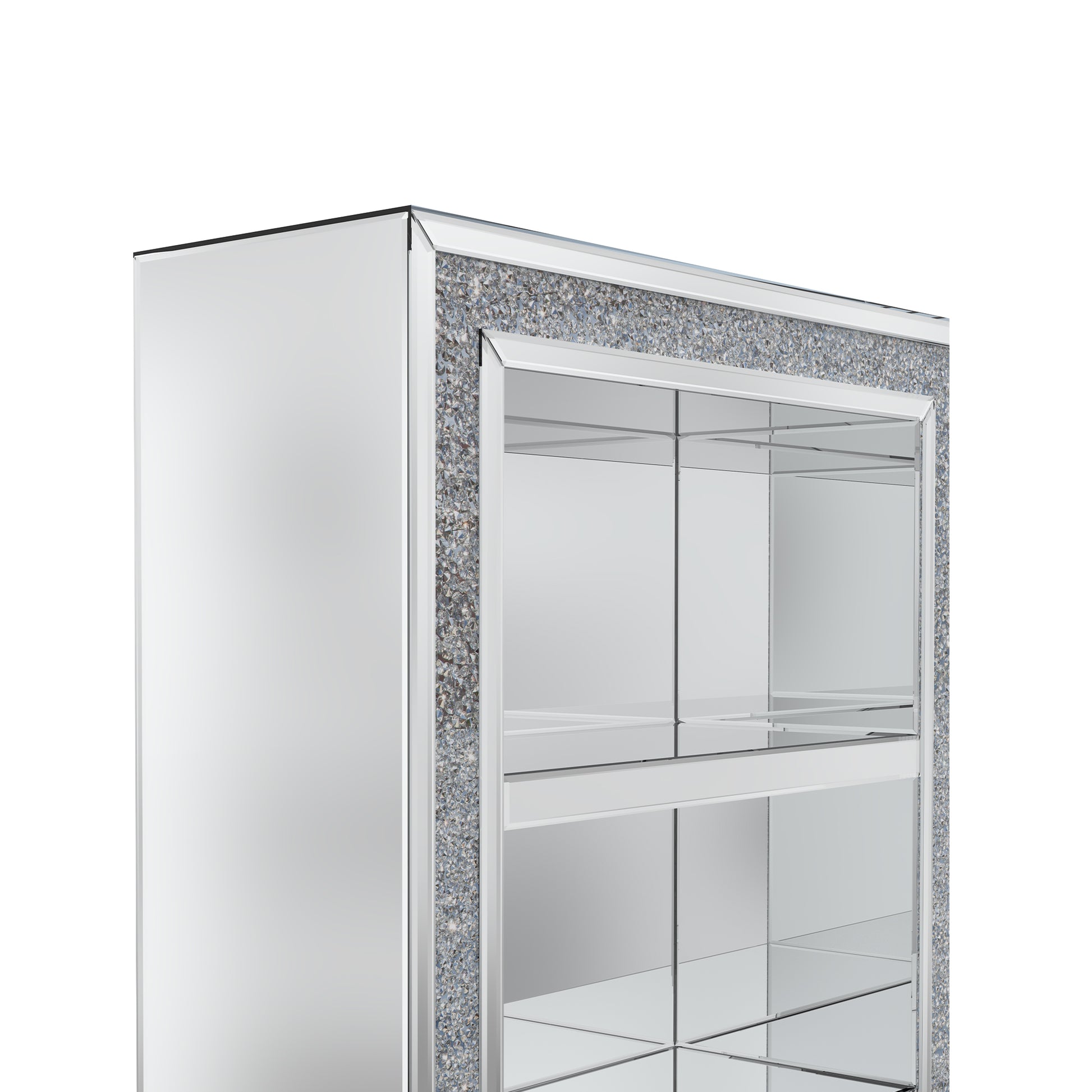 47" Silver And Clear Mirrored Glass And Faux Crystal Bling Accent Cabinet-4
