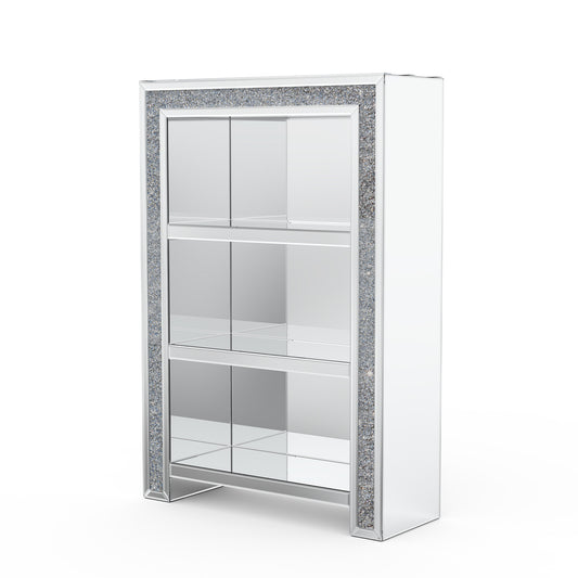 47" Silver And Clear Mirrored Glass And Faux Crystal Bling Accent Cabinet-1