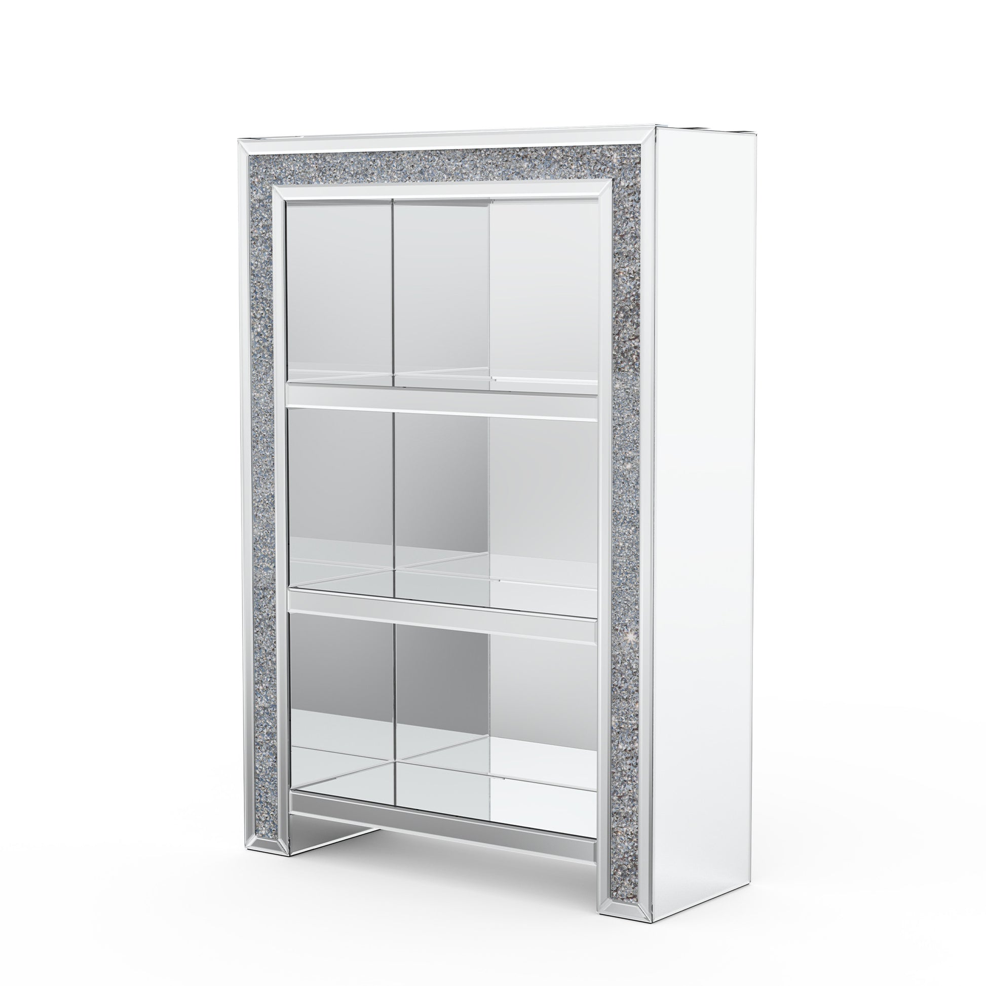47" Silver And Clear Mirrored Glass And Faux Crystal Bling Accent Cabinet-5