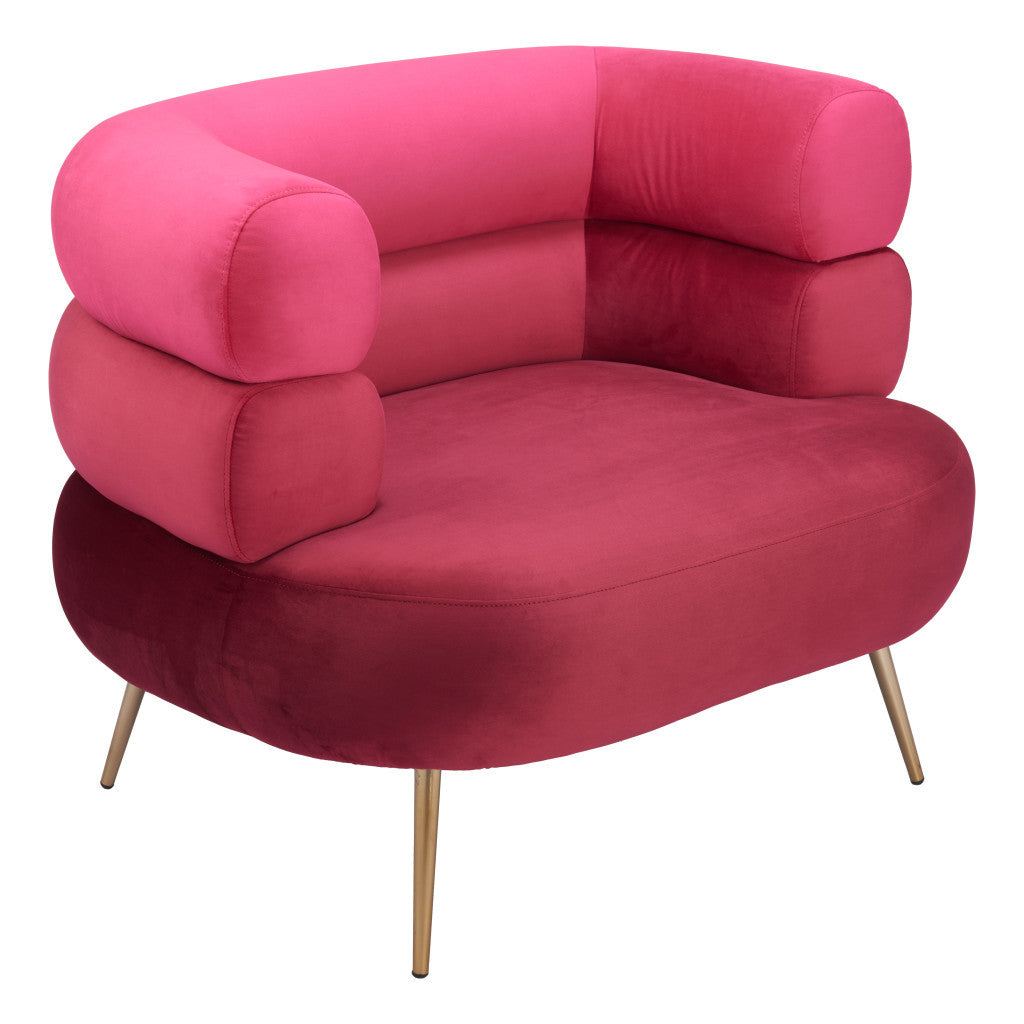 41" Red And Gold Velvet And Upholstered Arm Chair-5