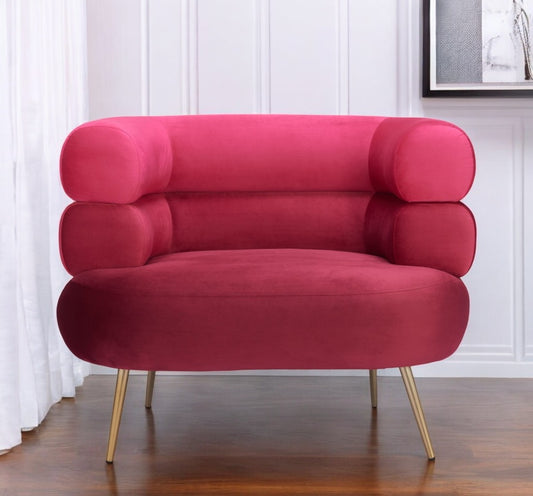 41" Red And Gold Velvet And Upholstered Arm Chair-1