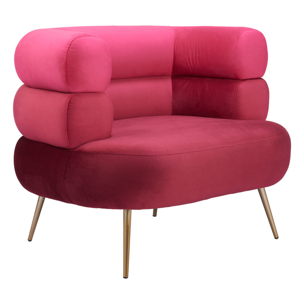 41" Red And Gold Velvet And Upholstered Arm Chair-0