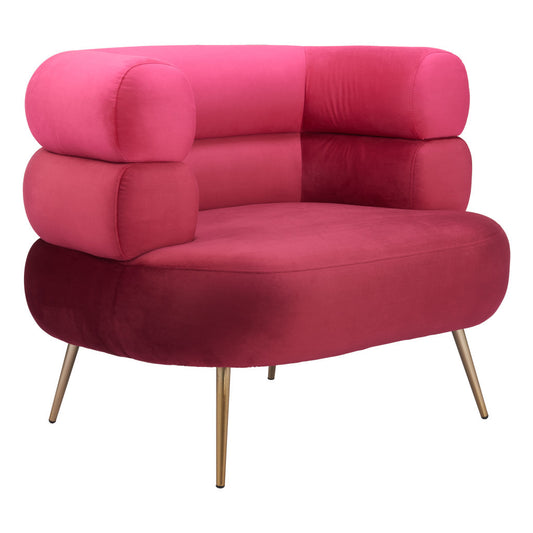 41" Red And Gold Velvet And Upholstered Arm Chair-0
