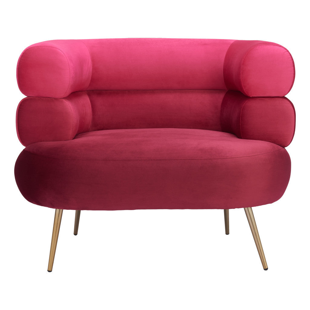 41" Red And Gold Velvet And Upholstered Arm Chair-3