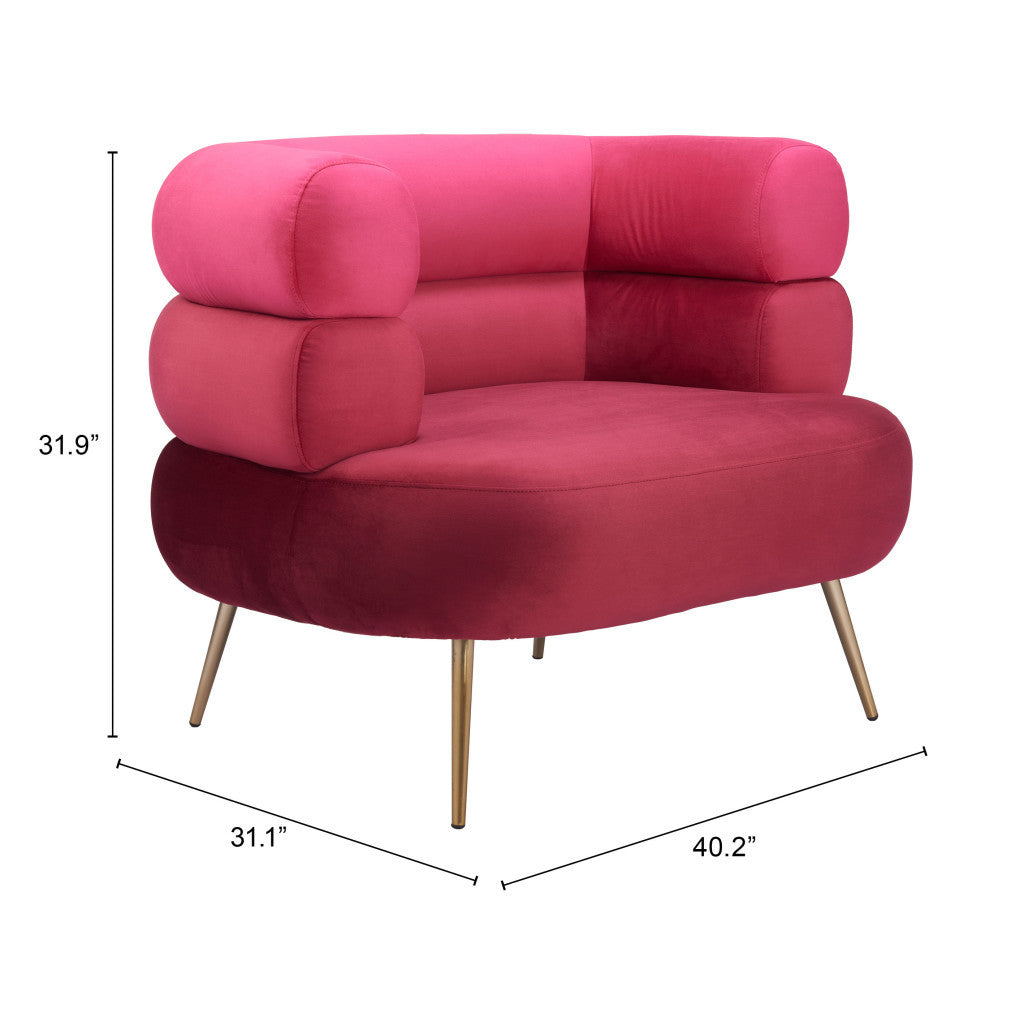 41" Red And Gold Velvet And Upholstered Arm Chair-8