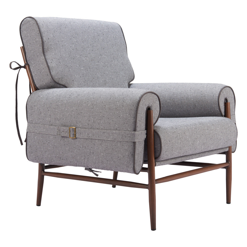 34" Gray And Brown Upholstered Arm Chair-5