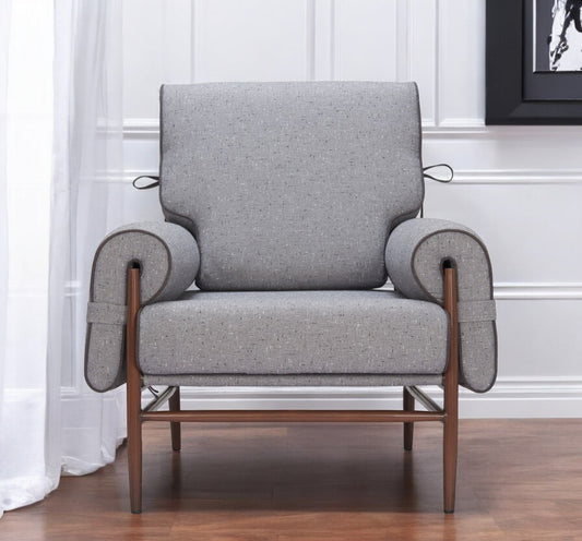 34" Gray And Brown Upholstered Arm Chair-1