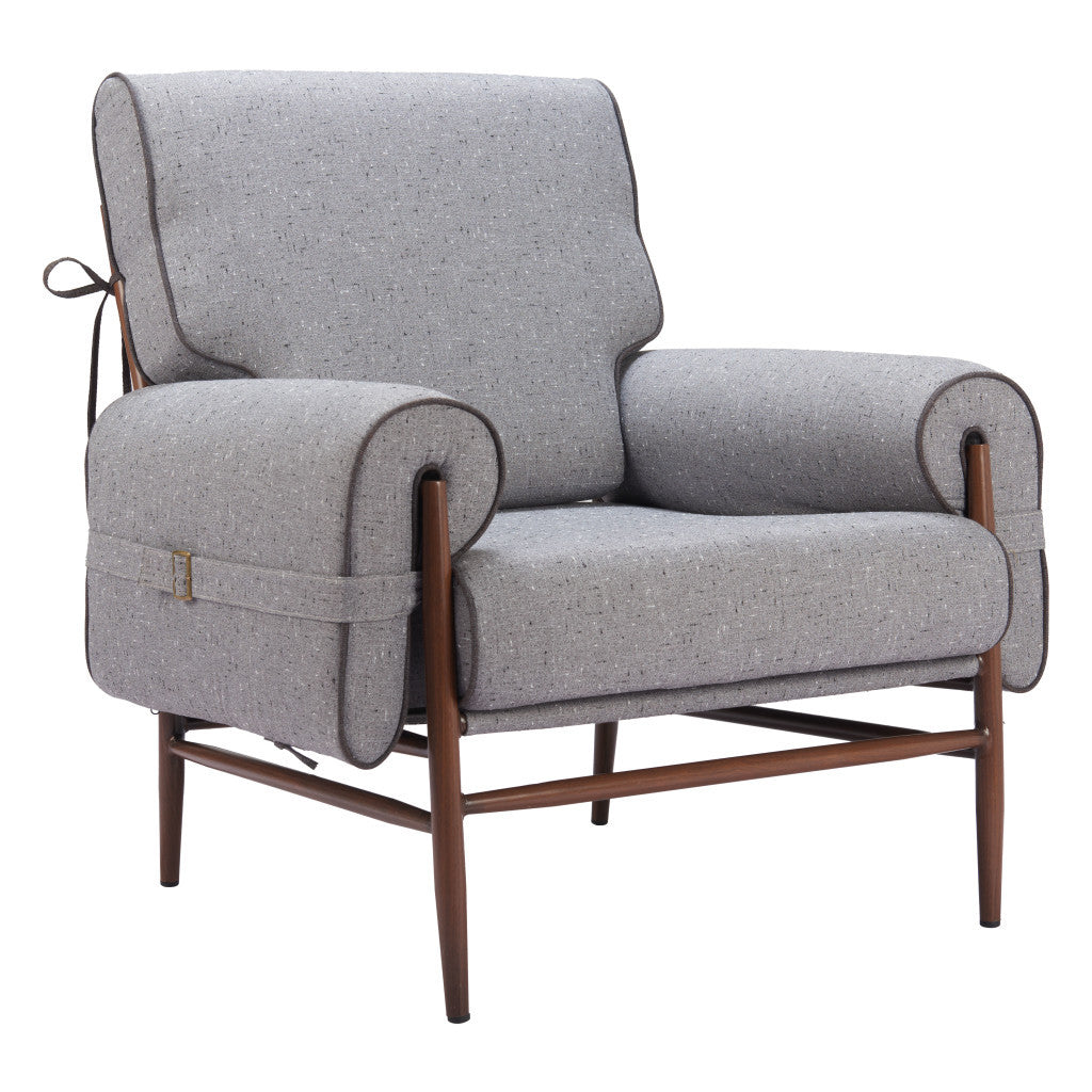 34" Gray And Brown Upholstered Arm Chair-0